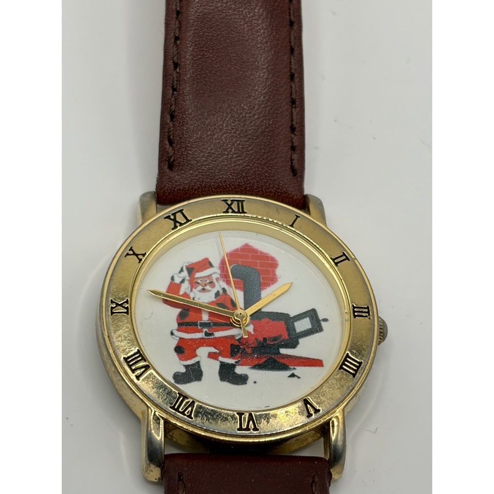 Christmas Santa Claus Watch Brown Leather Strap Japan Movt‎ Quartz Movement